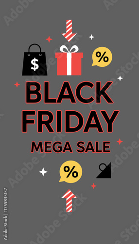 Black Friday Mega Sale graphic for retail promotions discounts and shopping deals