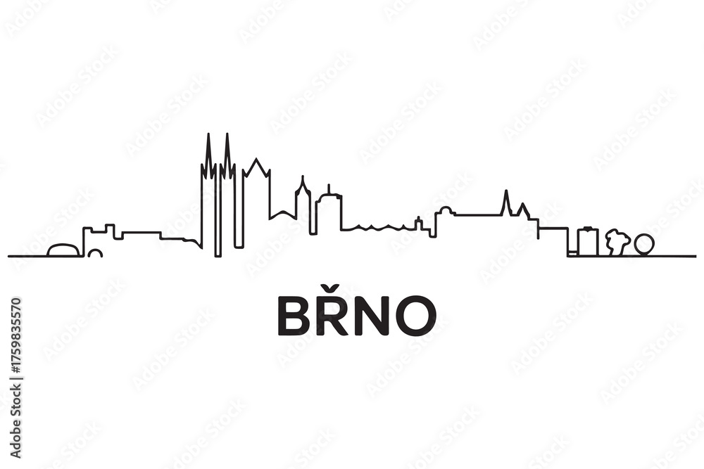 Fototapeta premium Brno Line Art skyline silhouette. Black Brno city design. with white background