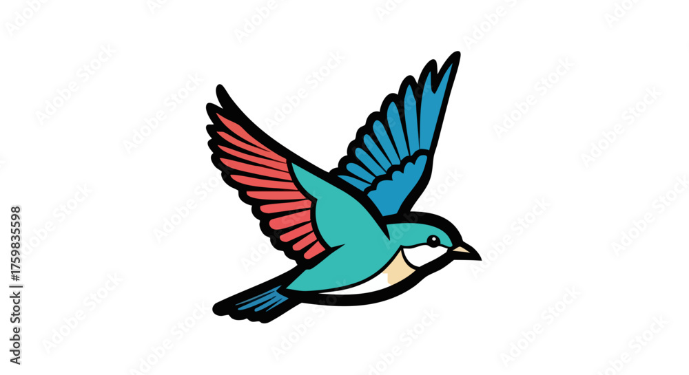 Obraz premium Colorful bird soars against a stark black background in a minimalist design style