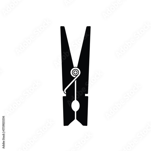 Black wooden clothes pin isolated on clipping tool for laundry and household tasks silhouette