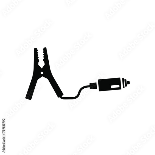 Car battery jumper cable clip and plug symbol for power supply and automotive repair silhouette