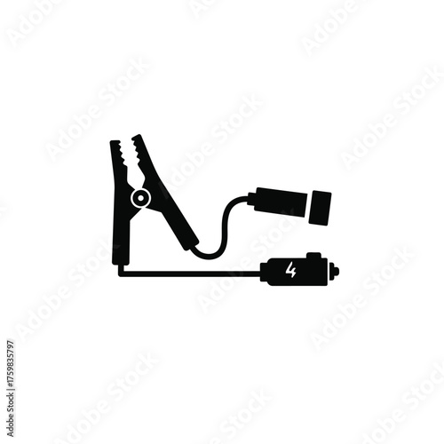 Car battery charger jumper cables clamp with cigarette lighter plug isolated icon silhouette