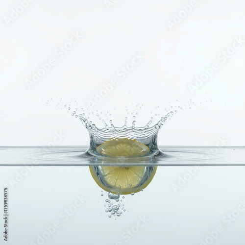 High-speed photo of lemon entering water, perfect splash