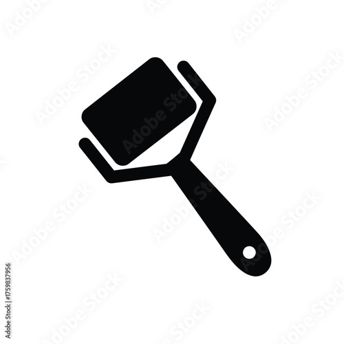 Simple black icon of a lint roller with handle and roller head on white silhouette
