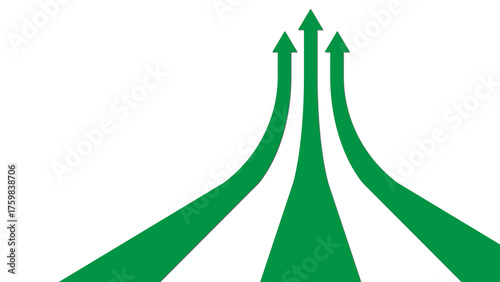 Green arrow curved upwards Perspective with transparent background