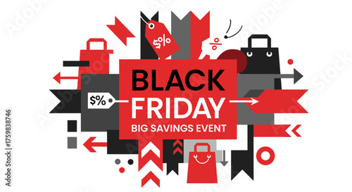 Black Friday Big Savings Event banner Geometric retail discount illustration