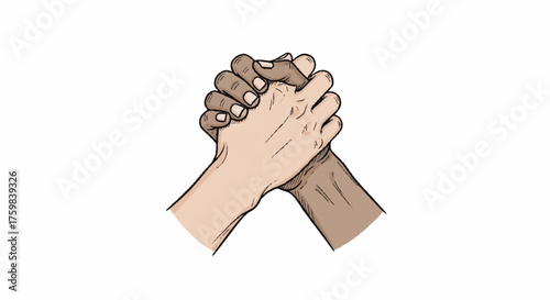 Illustration of Diverse Hands Clasped Together Symbolizing Unity, Collaboration, and Support for Promoting Community Engagement and Social Harmony Initiatives