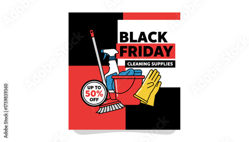 Black Friday cleaning supplies sale with broom bucket spray gloves and 50 off discount