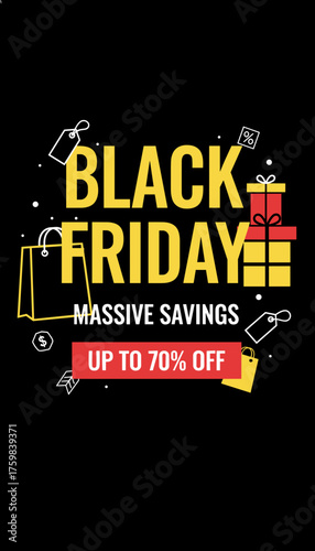 Black Friday sale banner with massive savings up to 70 off Ideal for retail promotions