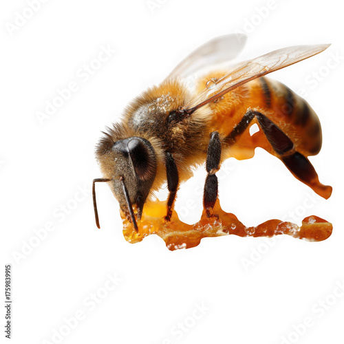 Wallpaper Mural honey bee making honey on golden honeycombs on white background Torontodigital.ca