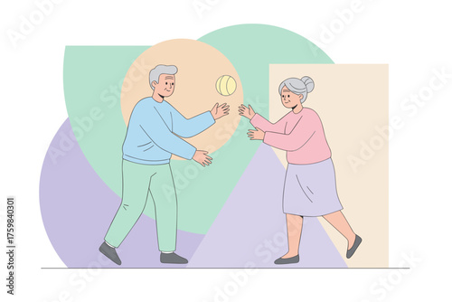 Joyful seniors playing ball promoting active aging health and a happy retirement lifestyle