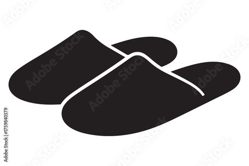 Silhouette of casual home slippers icon, simple footwear design isolated on white background illustration
