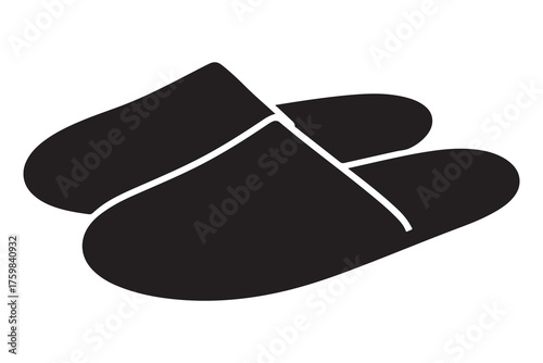 Silhouette of casual home slippers icon, simple footwear design isolated on white background illustration
