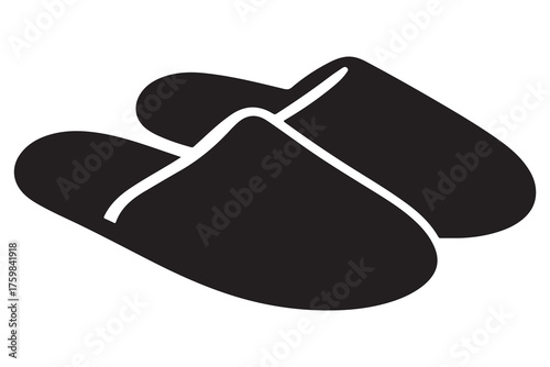Silhouette of casual home slippers icon, simple footwear design isolated on white background illustration
