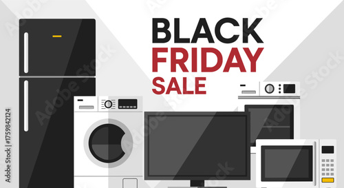 Black Friday Sale banner featuring home appliances and consumer electronics