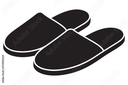 Silhouette of casual home slippers icon, simple footwear design isolated on white background illustration
