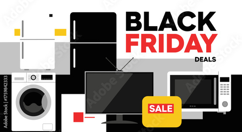 Black Friday Deals illustration with major appliance sale symbols