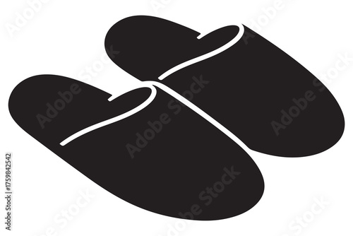 Silhouette of casual home slippers icon, simple footwear design isolated on white background illustration
