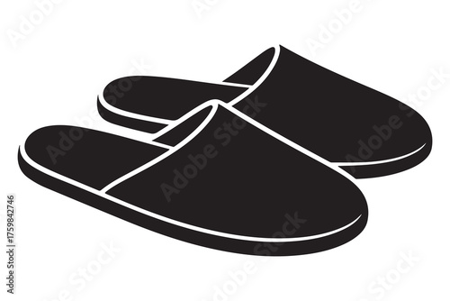 Silhouette of casual home slippers icon, simple footwear design isolated on white background illustration
