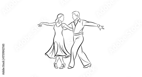 Minimalist line drawing of a dancing couple conveying elegance and grace