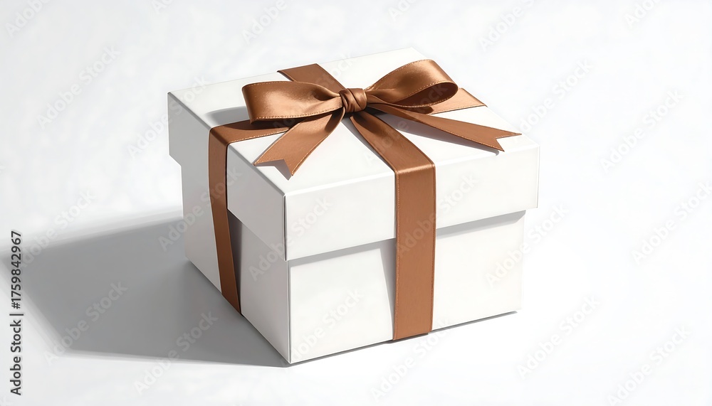 Obraz premium Present box sits against white background. For design, marketing, web, advertising. Gift, surprise, celebration concept.