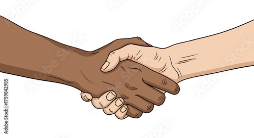Diverse Handshake Illustration Representing Partnership, Agreement and Collaboration for Business Agreements, International Relations or Social Harmony Projects