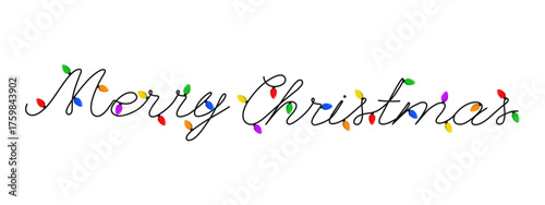 Holiday banner with handwritten calligraphy Merry Christmas in the form of a garland with colorful holiday lights