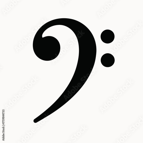 Bass clef icon, minimalist black on white, music notation symbol-