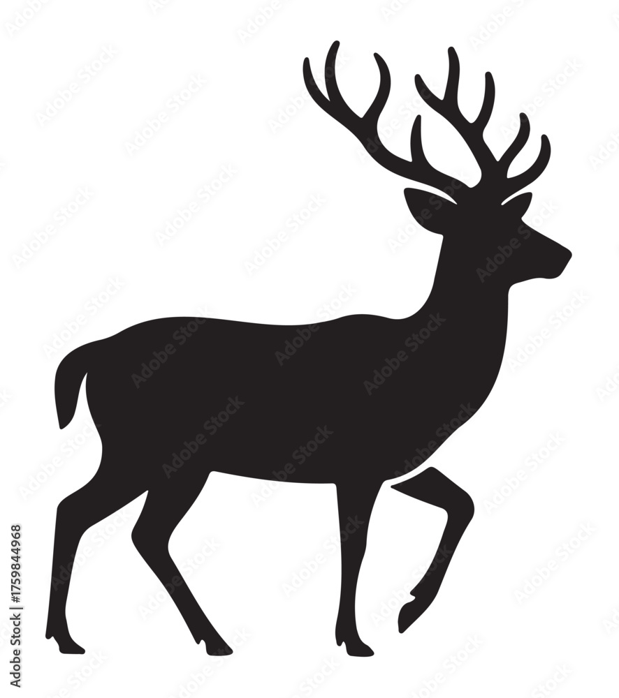 Obraz premium A silhouette of a majestic stag with large antlers walking with its head held high.