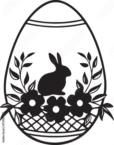 An illustration of a bunny and an easter egg
