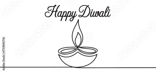 Wallpaper Mural Happy Diwali greeting card with a minimalist continuous line art diya lamp illustration. Torontodigital.ca