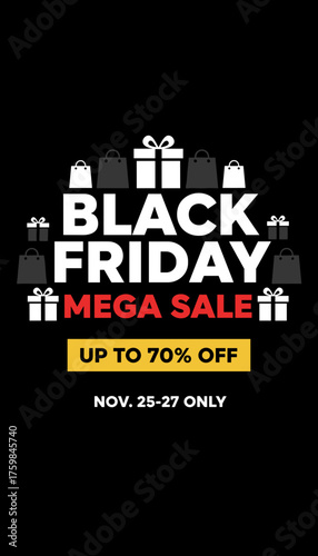 Black Friday Mega Sale up to 70 off Ideal for retail promotions and holiday shopping