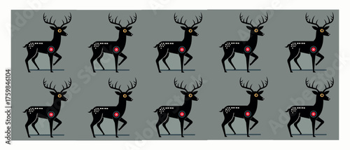 Stylized Black Deer Pattern with Red Target Marks

Vector Illustration of Black Deers in Repeating Pattern Design

Hunting Target Symbol on Deer Silhouette Seamless Pattern

Modern Wildlife Illustrati