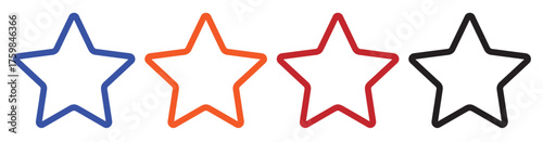 Four outline stars in different colors: blue, orange, red, and black, arranged horizontally.
