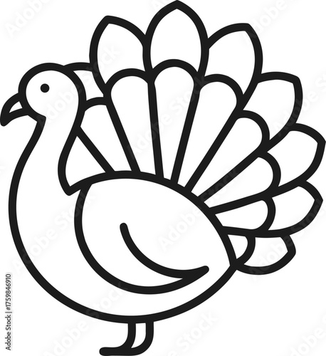 Minimal turkey icon, outline style, Thanksgiving symbol, vector on white background Silhouette black , white background