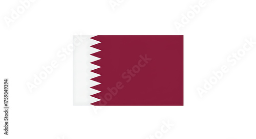 A detailed close up of the flag of qatar with maroon and white colors on a white background plain studio shot