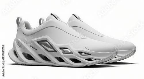 Minimalist sculpted sole sneakers mockup, clean futuristic style, isolated on transparent background
