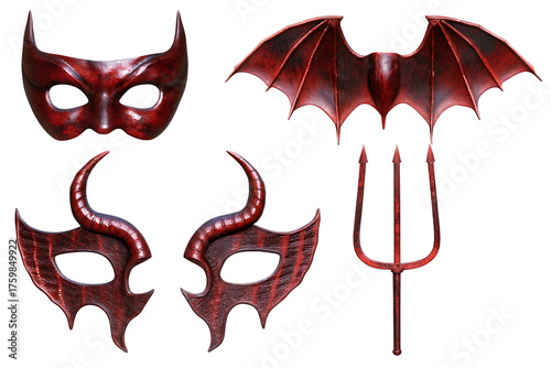 set collection of devil demon satan red maroon isolated on white background png, ai generated