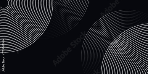 Abstract black background with circle lines pattern. Black metal lines texture. Modern shiny black and gray gradient lines creative design. Suit for wallpaper, backdrop, banner, poster.