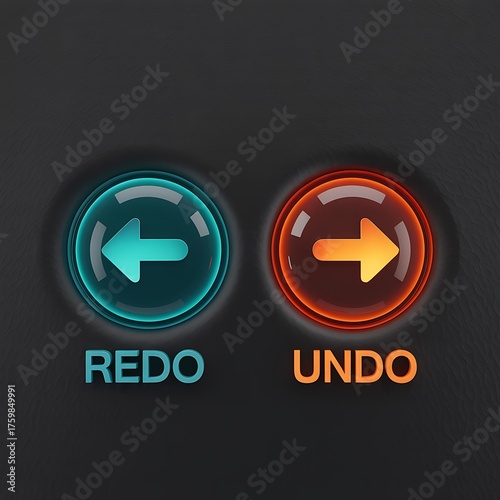 3d rendered undo and redo buttons glowing with blue and orange light on