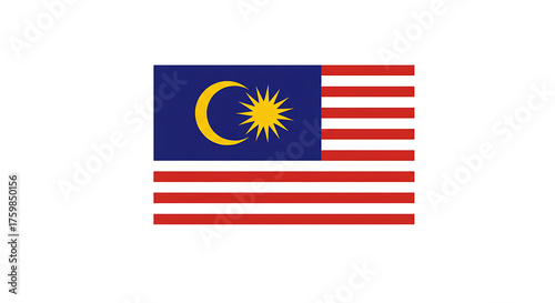 A depiction of the national flag of malaysia with a crescent moon and star on a blue field and red stripes
