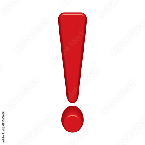 3d Red exclamation - caution icon vector design template. Red glossy 3d exclamation warning sign, attention, alert symbol isolated on a white background. Vector illustration eps 10.