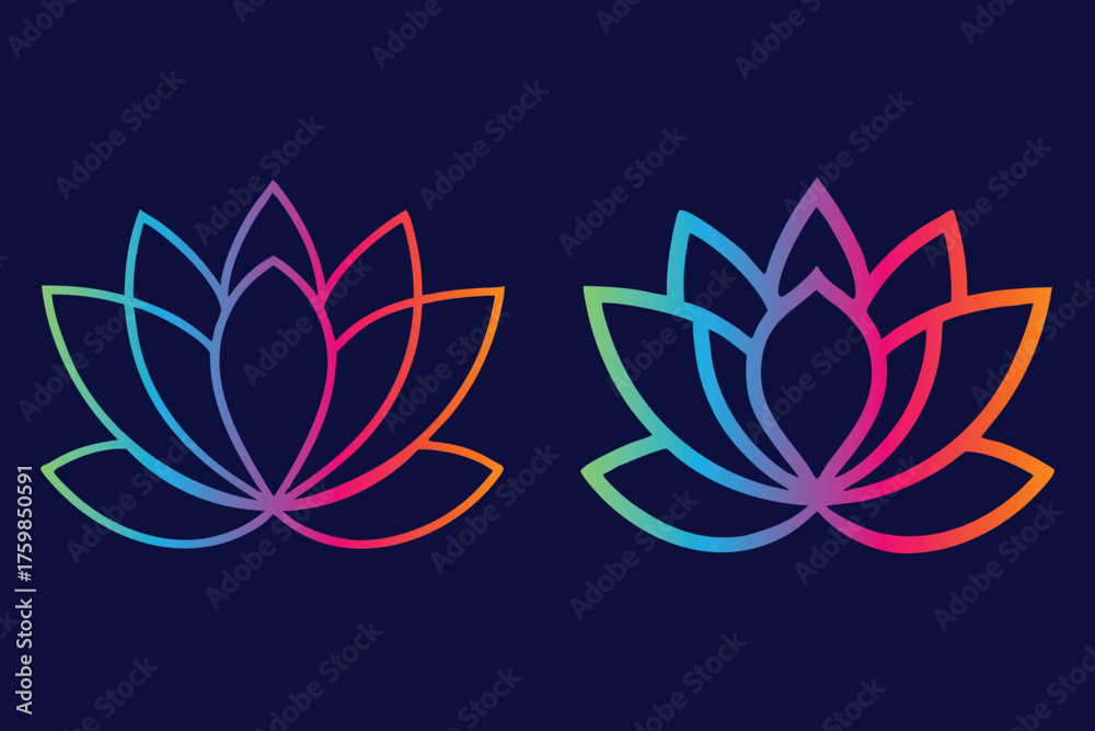 Obraz premium Two Lotus Flowers With Gradient Outline On Dark Blue Background