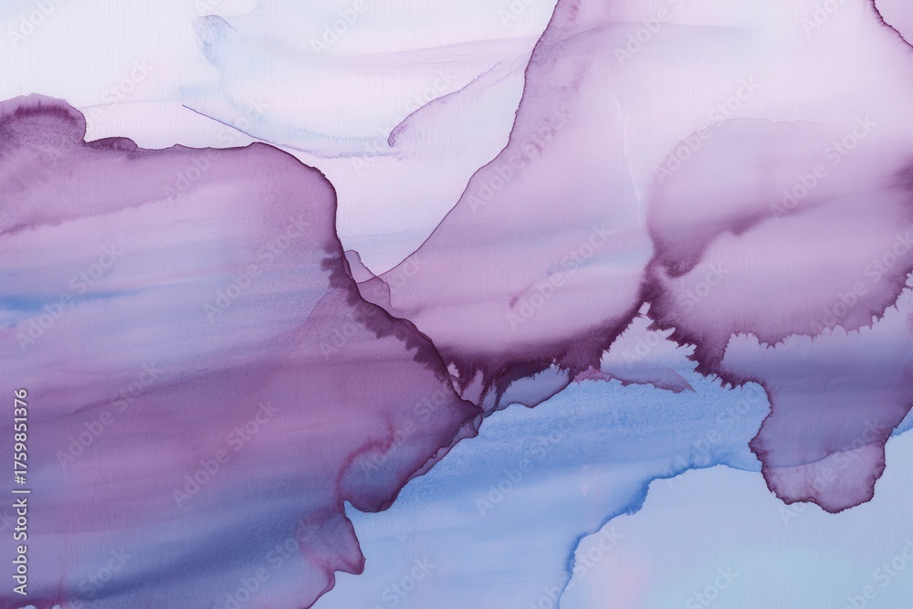 Naklejka premium Abstract flowing watercolor ink washes in shades of purple and blue