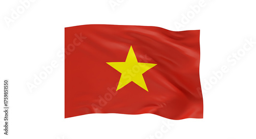 A vivid depiction of the national flag of vietnam waving gently against a plain white background space