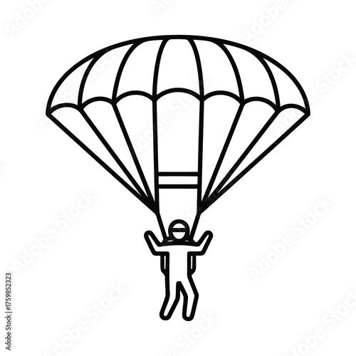 Person skydiving with a parachute in line art
