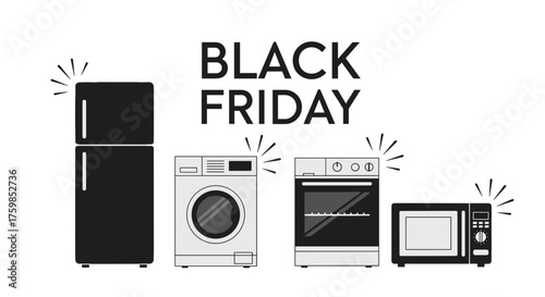 Black Friday sale on major home appliances refrigerator washer oven microwave icons