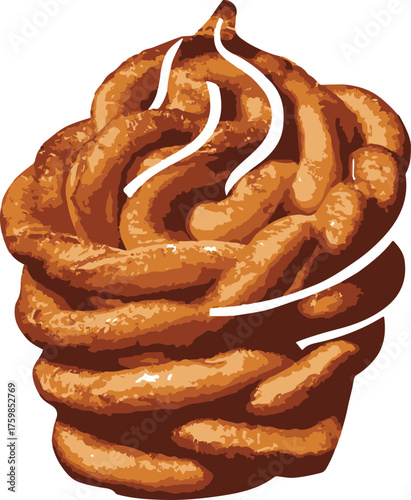 A delicious pretzel swirl topped with white icing a tempting snack