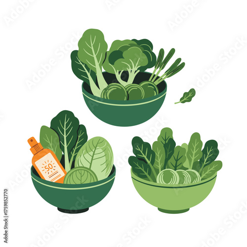 A delightful assortment of fresh green vegetables in bowls ready for healthy meals.