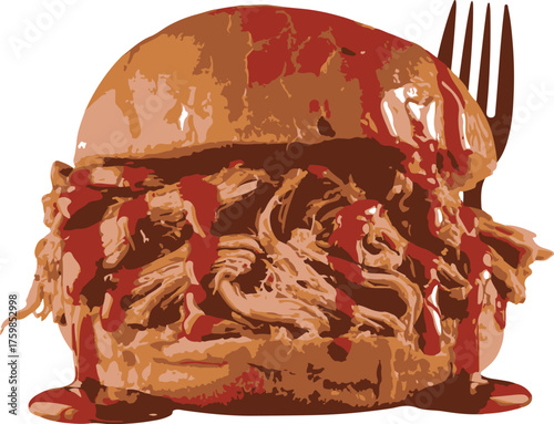 Delicious pulled pork sandwich with a fork a savory culinary delight